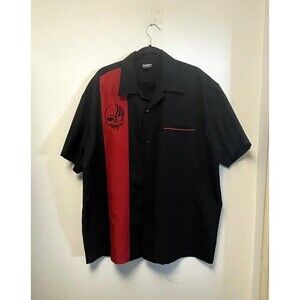 Be Retro Men's Black and Red Skull Short-Sleeve Button Down Shirt ~ IronSkull